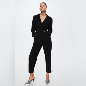 Mango Black Long Sleeve Jumpsuit with Lapels
